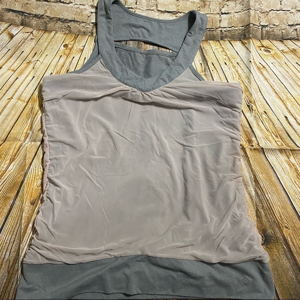 MPG Gray Pink Mesh Overlay Athletic Tank Top